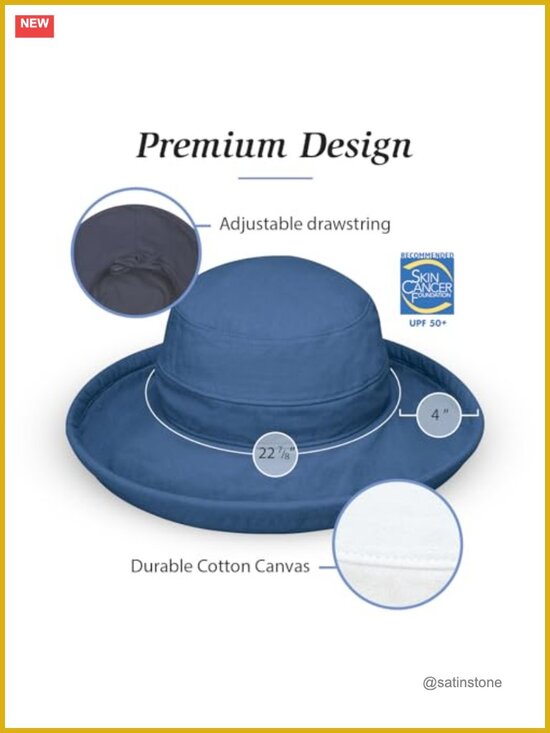 UPF 50+ Sun Hat - Wide Brim, Packable, Adjustable, Cotton Canvas